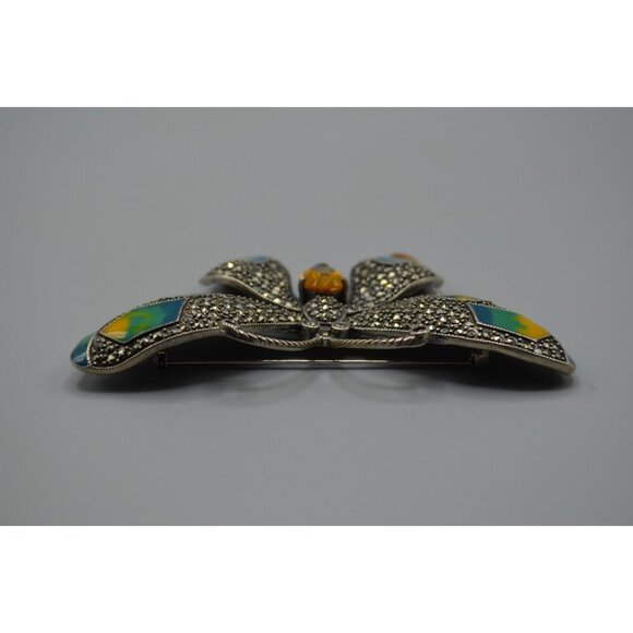 Colorful Butterfly Pin Brooch Sterling Silver Crystal Enamel LARGE Moth 47.13g - Picture 3 of 8